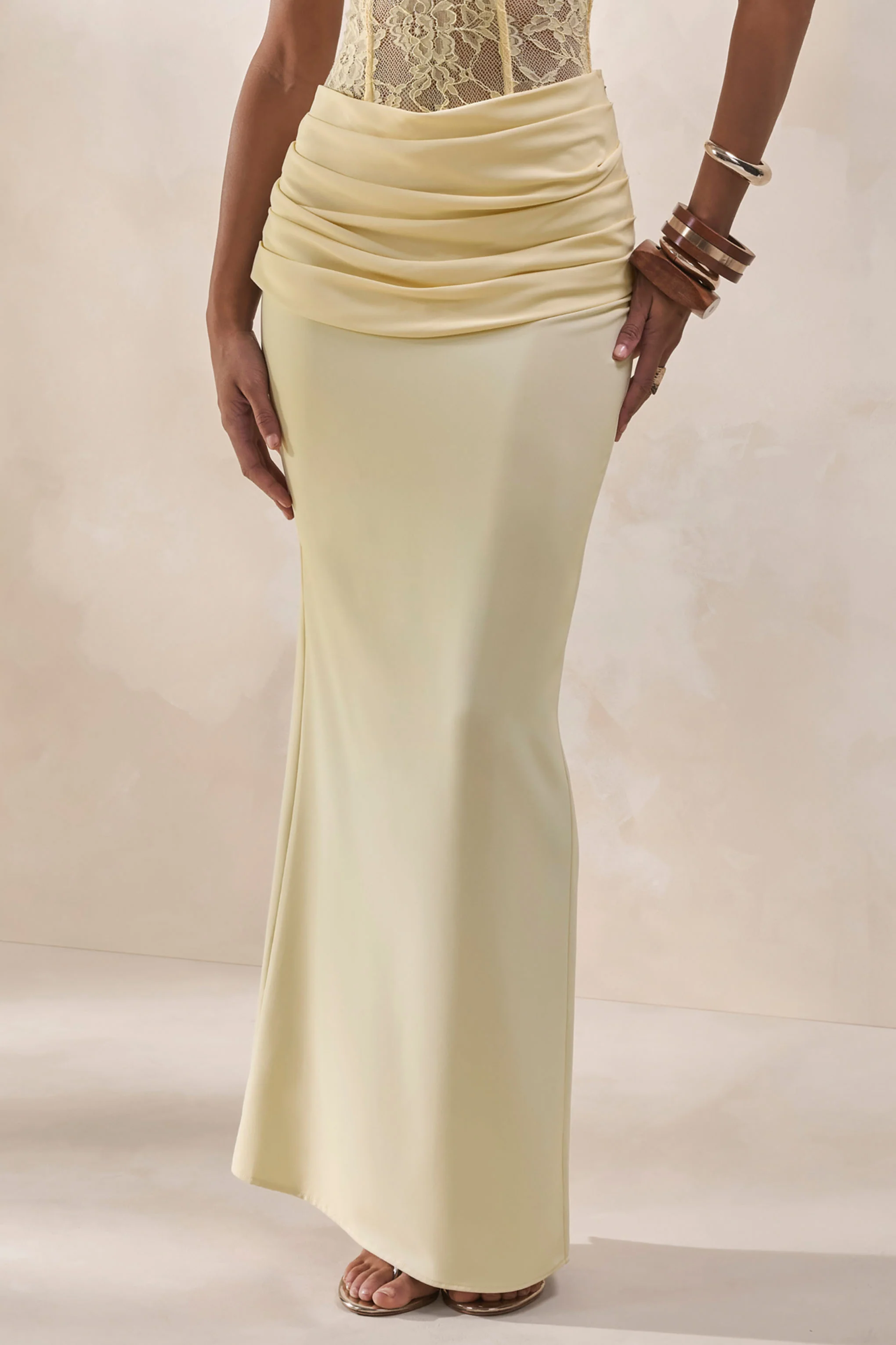 Vionne | Lemon Satin Maxi Skirt With Draped-Detailing - Image 5