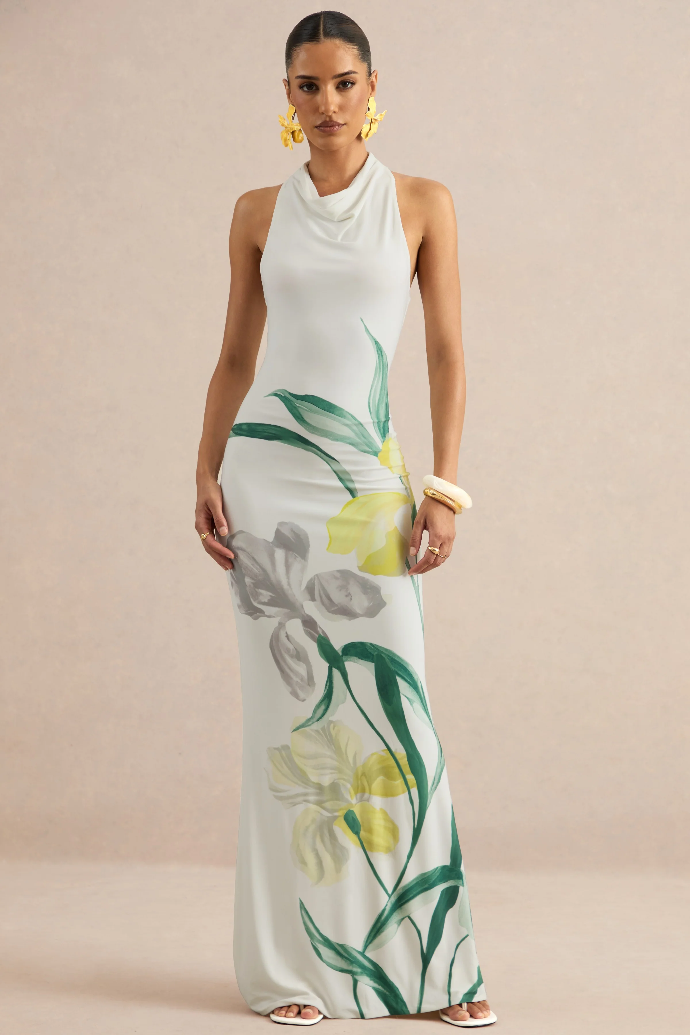 Wilber | Lemon Floral Print High-Neck Maxi Dress - Image 4