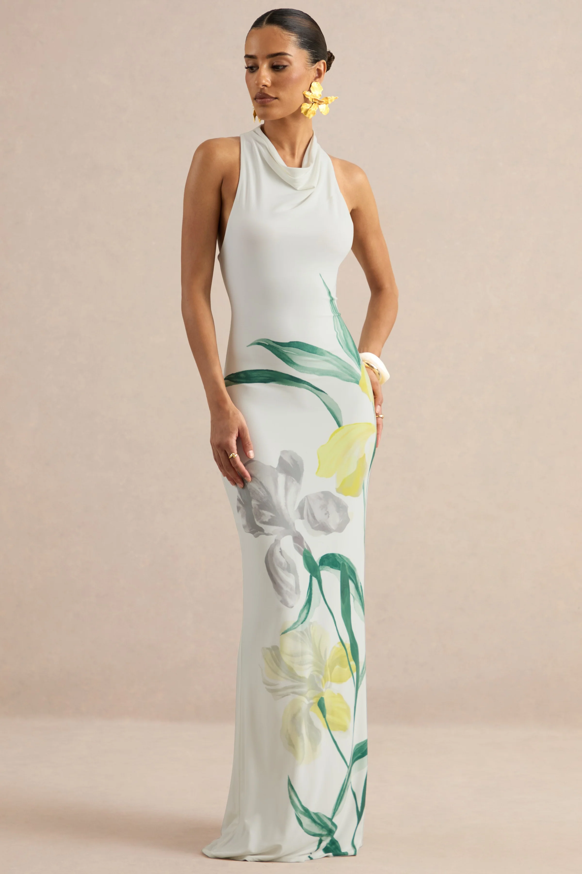 Wilber | Lemon Floral Print High-Neck Maxi Dress - Image 6