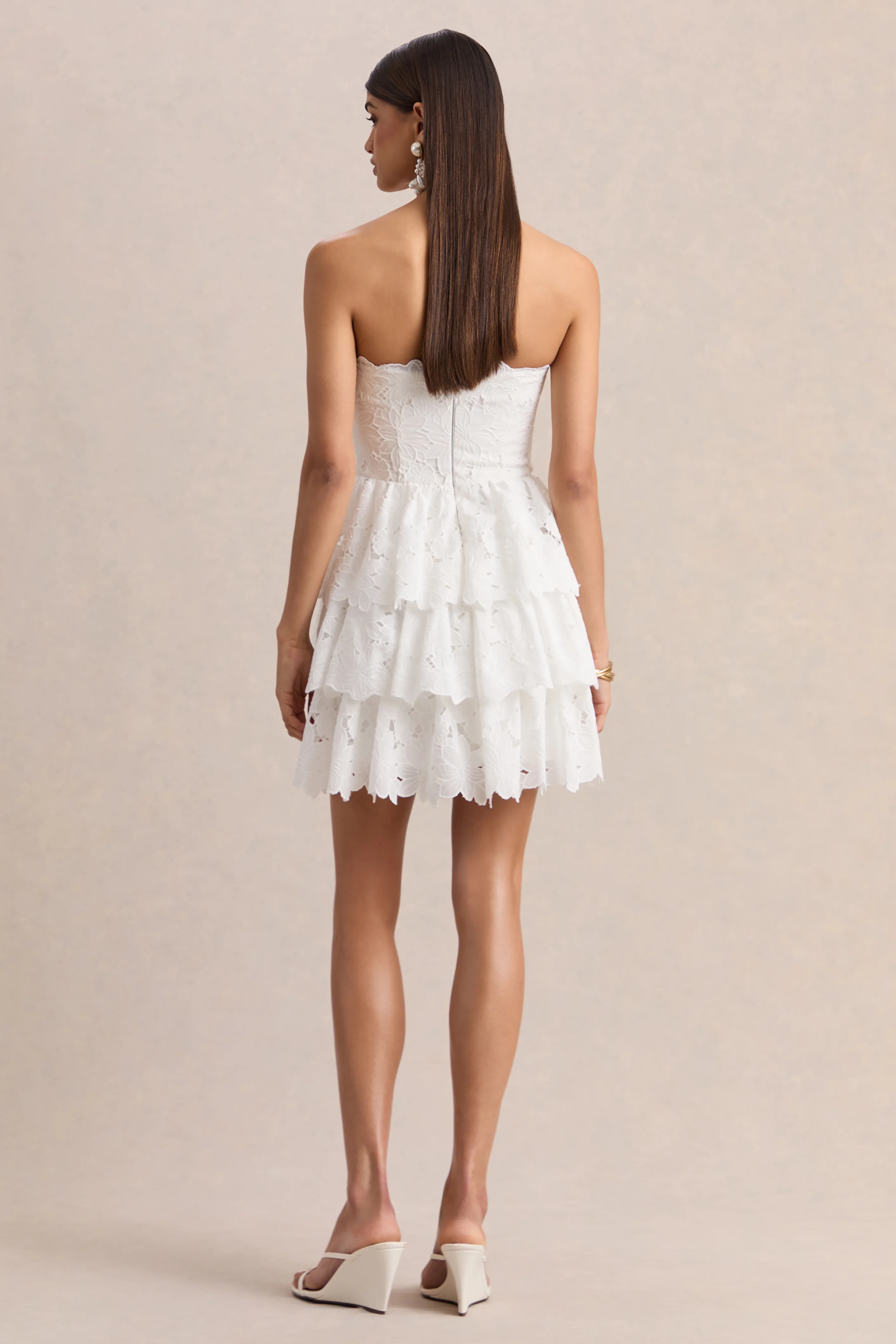 Winona | White Lace Square-Neck Mini Dress With Ruffled Detailing - Image 3