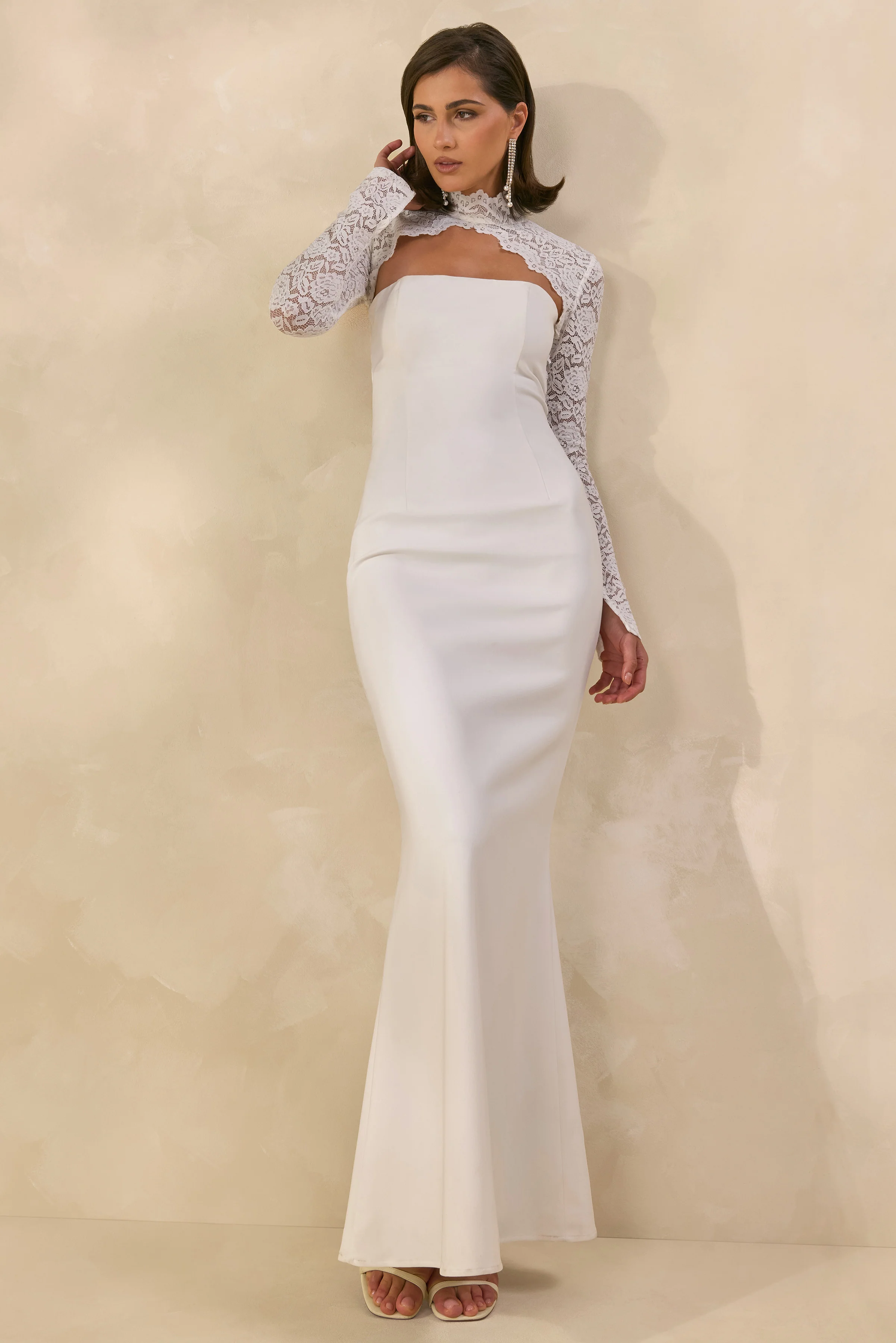 Yarrow | White Lace High-Neck Maxi-Dress With Open-Back - Image 4