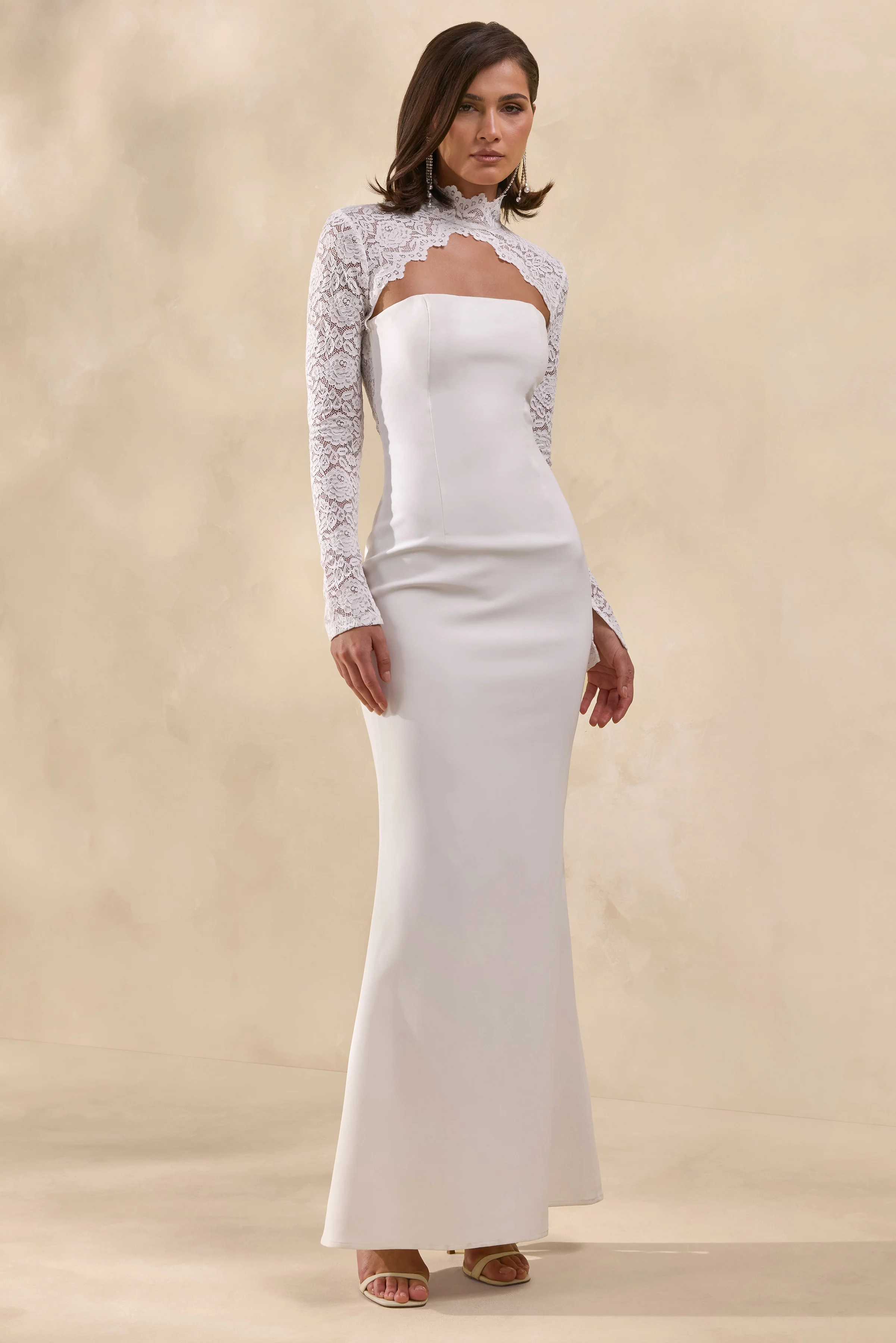 Yarrow | White Lace High-Neck Maxi-Dress With Open-Back - Image 5