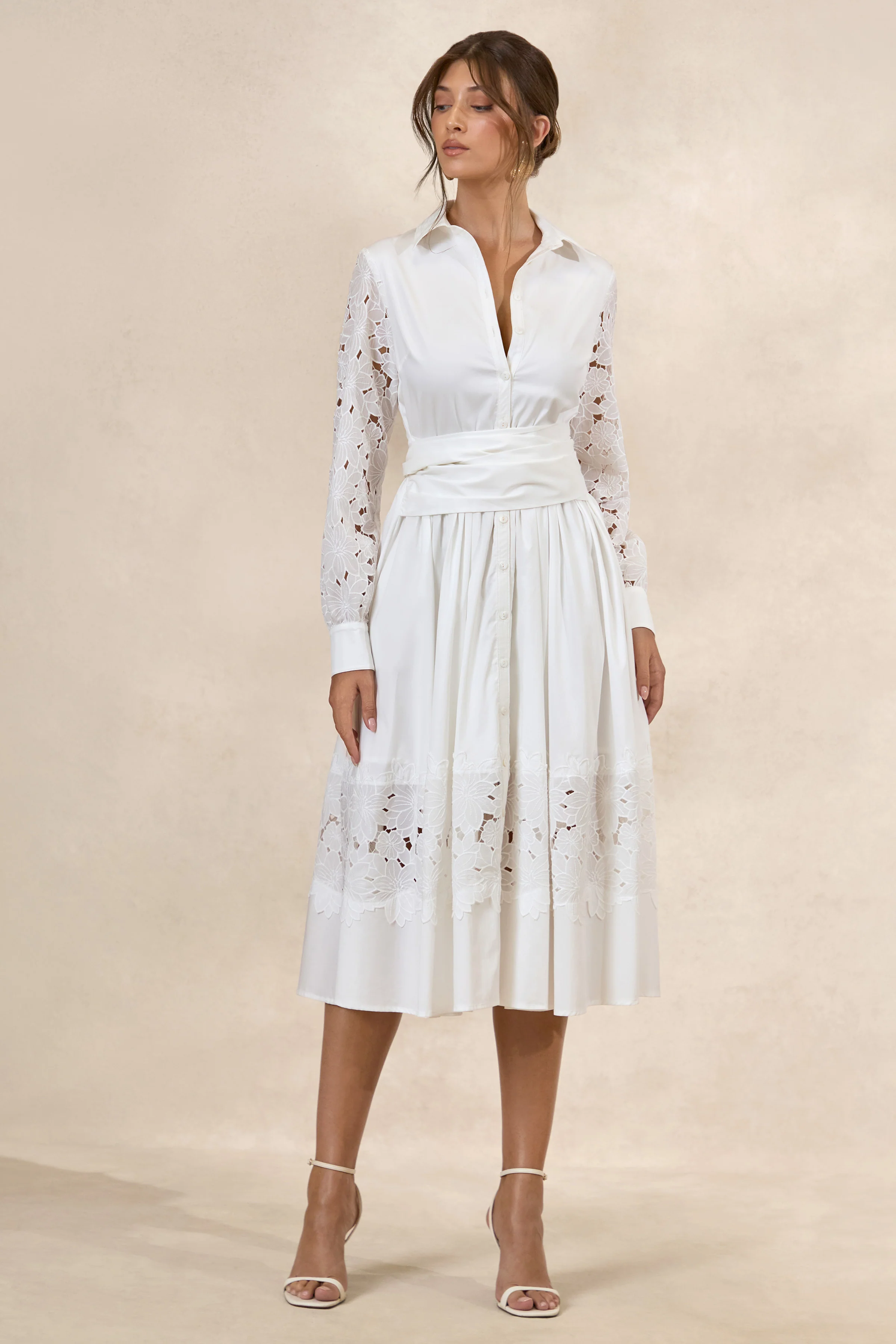 Zalynne | White Broderie Collared-Neck Midi Dress - Image 2