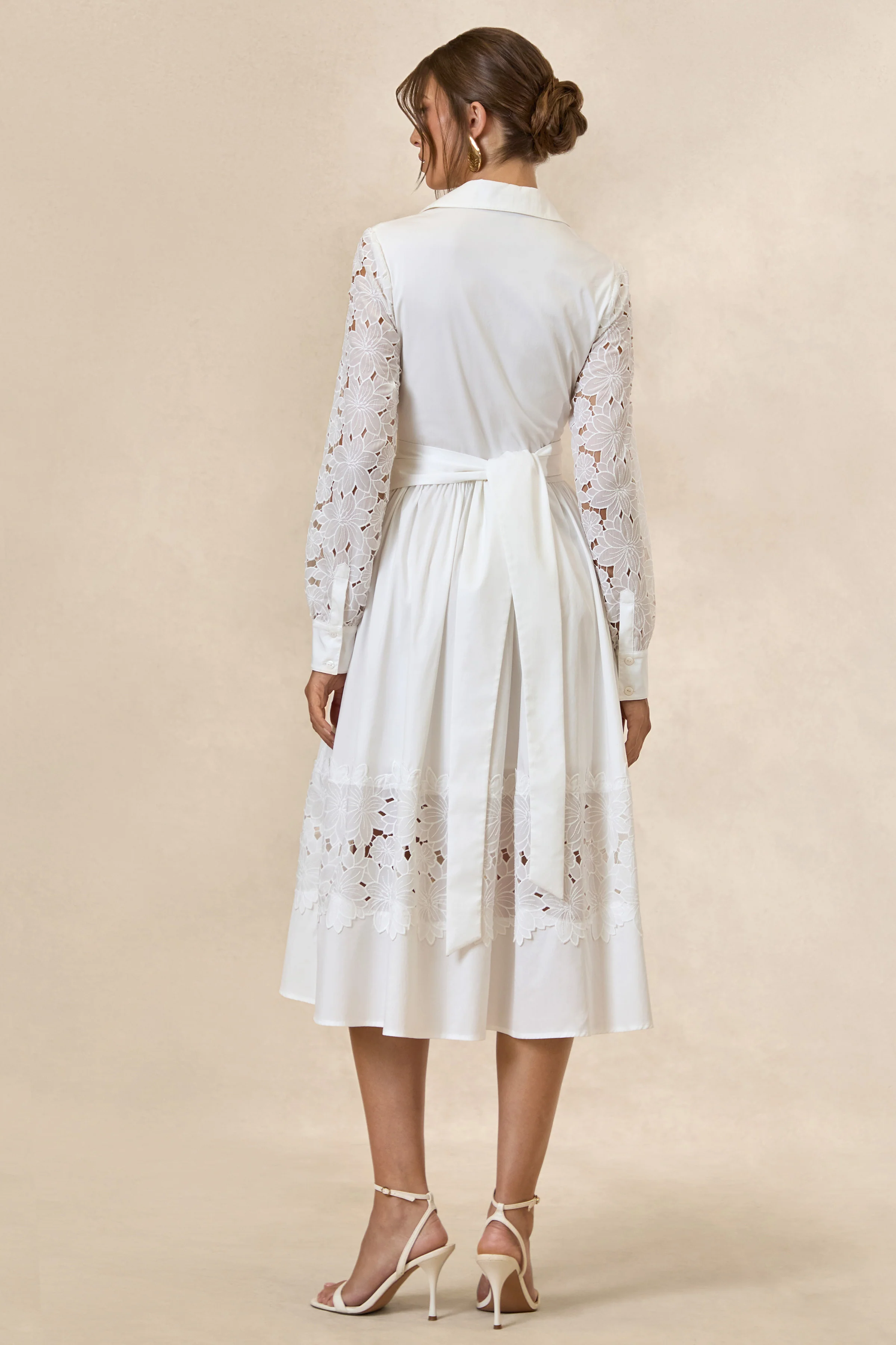 Zalynne | White Broderie Collared-Neck Midi Dress - Image 3